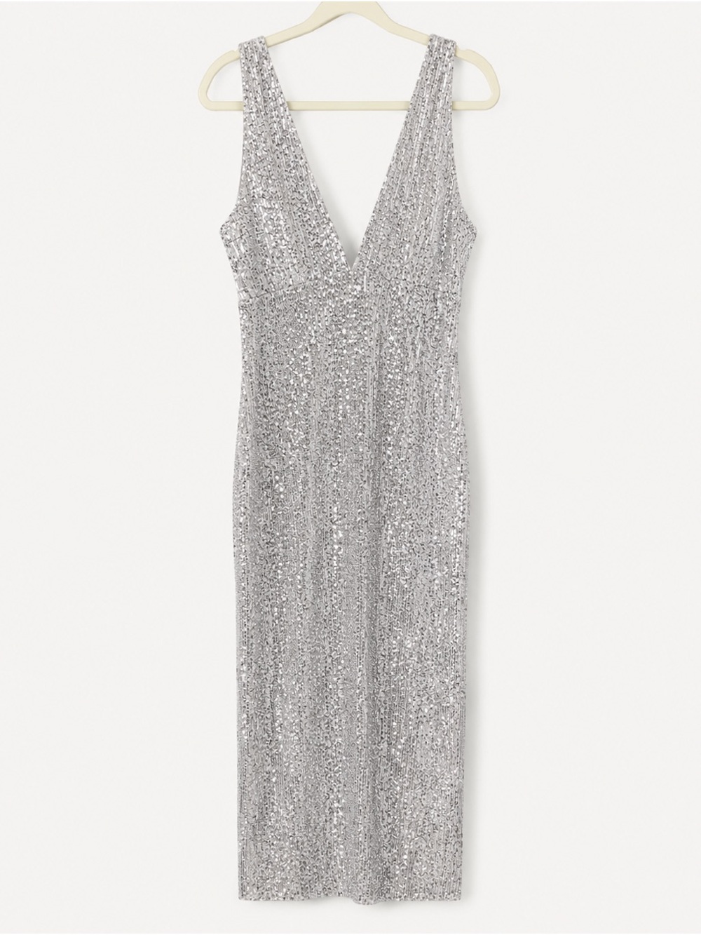 Abercrombie & Fitch Silver Sequin V-Neck Madi Dress NWOT Open Back Vegas Sz M